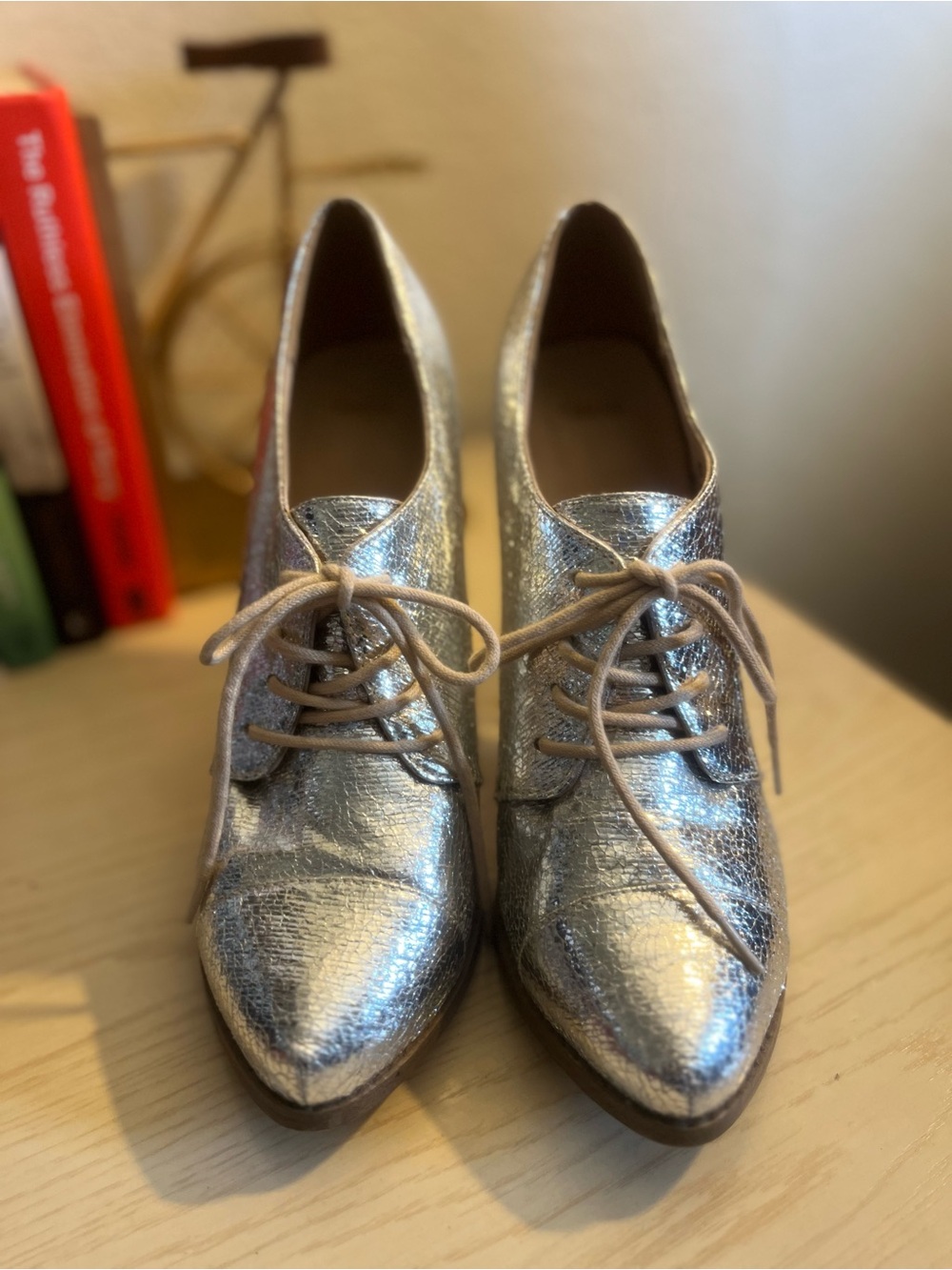 ASOS Metallic Silver Pointed-Toe Lace-Up Platforms - Picture 4 of 9